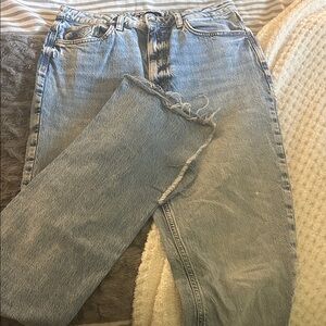 Zara Light Blue High-Waist Wide Leg Jeans with Slit at Bottoms